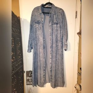 Soft Surroundings Maxi Acid-Wash Chambray Buttondown Dress Tencel Size PL